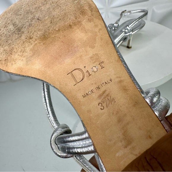 Christian DIOR silver metallic thong sandals heels flip flops sling backs 37.5 - Picture 12 of 14